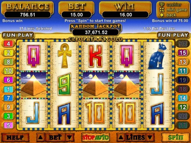 Play Cleopatra Gold Slots at Silversands Online Casino for free or for real money - amazing sounds and graphics - feature is fifteen free spins multiplied by three - famous R8888 signup bonus offered for new registered players